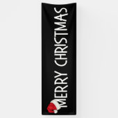 メリークリスマスの黒のお洒落なサンタの帽子 横断幕 (縦)