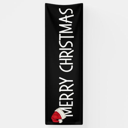 メリークリスマスの黒のお洒落なサンタの帽子 横断幕 (縦)