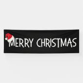 メリークリスマスの黒のお洒落なサンタの帽子 横断幕 (横)
