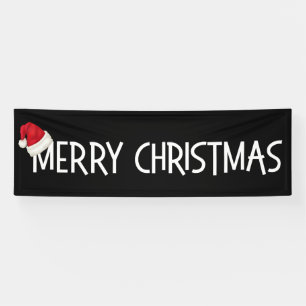 メリークリスマスの黒のお洒落なサンタの帽子 横断幕