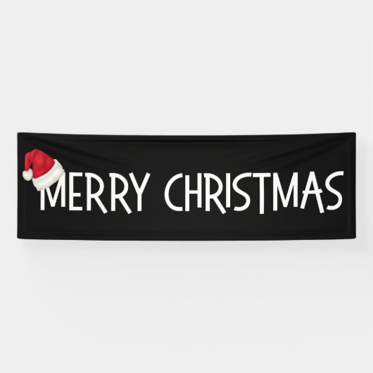 メリークリスマスの黒のお洒落なサンタの帽子 横断幕 (横)