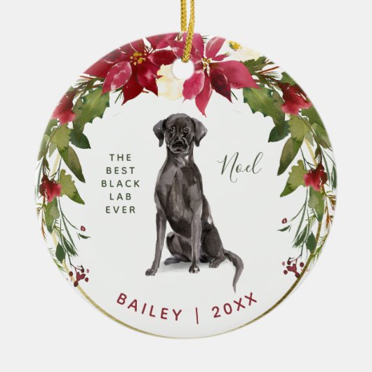 メリークリスマスの黒の実験室|はあなたの犬の写真を加えます セラミックオーナメント (正面)