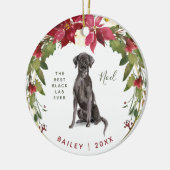メリークリスマスの黒の実験室|はあなたの犬の写真を加えます セラミックオーナメント (左)