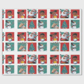 メリークリスマスの黒サンタおよび子供 ラッピングペーパー (フラット)