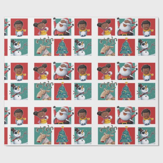 メリークリスマスの黒サンタおよび子供 ラッピングペーパー (フラット)