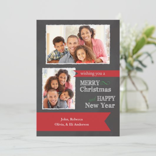 メリークリスマスの黒板の写真のクリスマスカード シーズンカード (スタンド正面)