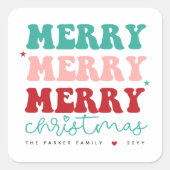 メリークリスマスはっきりしたカラフル赤いハート スクエアシール (正面)