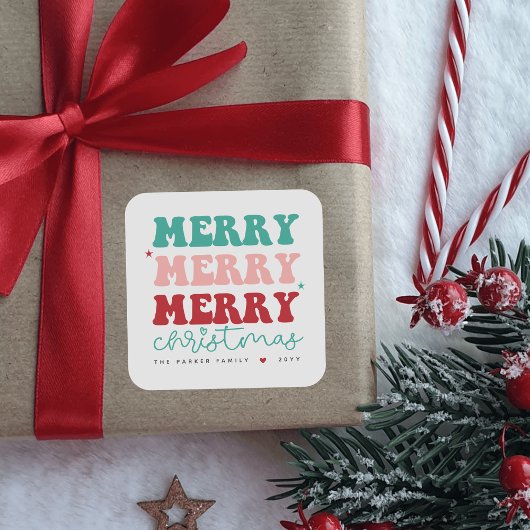 メリークリスマスはっきりしたカラフル赤いハート スクエアシール