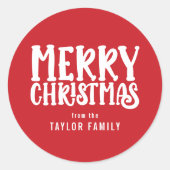 メリークリスマスはっきりしたモダン文字パーソナライズされた ラウンドシール (正面)