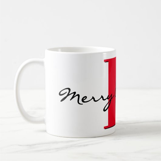 メリークリスマスはっきりしたレッドイニシャル11ozクラシック コーヒーマグカップ (左)