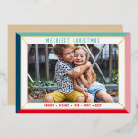 メリークリスマスはっきりした家族の縁ど写真色 箔シーズンカード<br><div class="desc">by kat masard >>> WWW.SIMPLYSWEETPAPERIE.COM <<<光沢のあるホイルシンプルにを取り付けシンプルた縁どデザイン。フルフレームの横写真で美しい家族を表示する最大領域</div>
