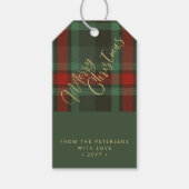 メリークリスマスは赤い緑の金ゴールド脚本を書いた ギフトタグ (正面)