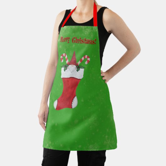 メリークリスマスひげの格言インストッキンググリーン エプロン (インサイチュ)