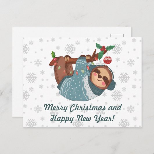 メリークリスマスぶら下がったかわいい雪と雪 シーズンポストカード (正面/裏面)