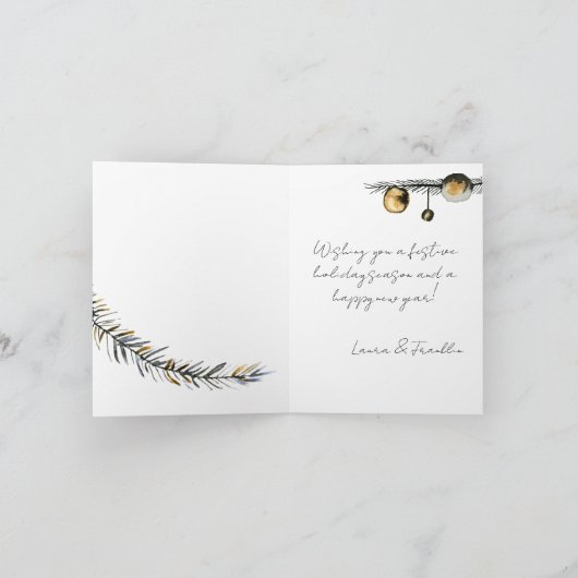 メリークリスマスまばらなトウヒの木とオーナメント シーズンカード (内部)