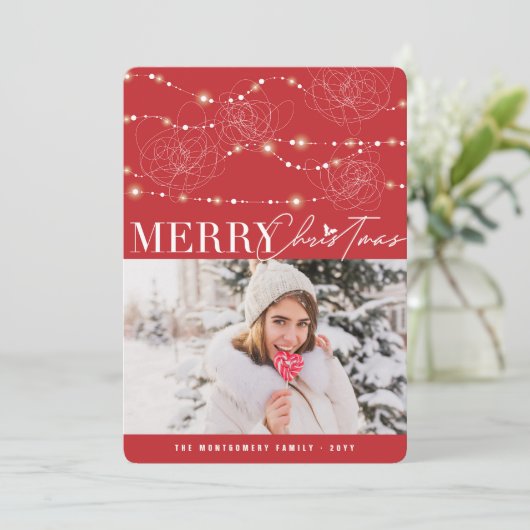 メリークリスマスもつれ込んで散らかった妖精のライト写真 シーズンカード (スタンド正面)