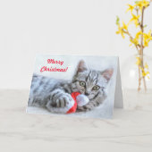 メリークリスマスよくはしゃぐ子ネコちゃん カード (黄色い花)