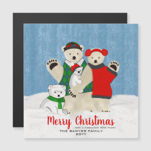 メリークリスマスを振るかわいいシロクマの家族