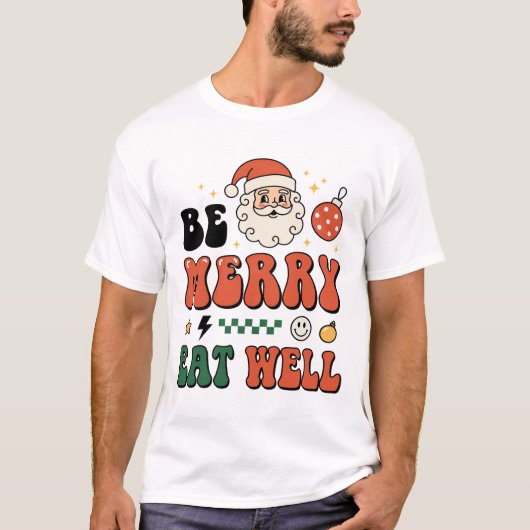 メリークリスマスを楽しもうサンタのデザイン Tシャツ (正面)