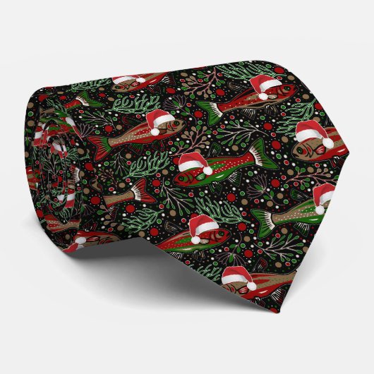 メリークリスマスを釣って 赤緑のブラウントラウト ネクタイ (ロール)