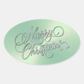メリークリスマスアイスグリーンステッカーエンボスルック 楕円形シール (正面)
