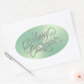 メリークリスマスアイスグリーンステッカーエンボスルック 楕円形シール (封筒)