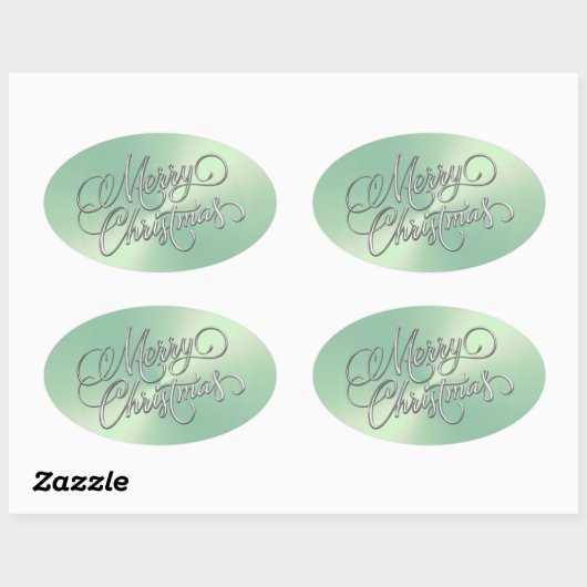 メリークリスマスアイスグリーンステッカーエンボスルック 楕円形シール (シート)