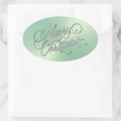 メリークリスマスアイスグリーンステッカーエンボスルック 楕円形シール (バッグ)