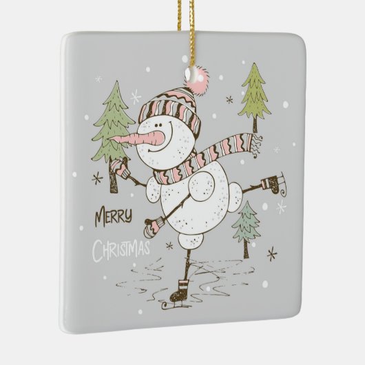 メリークリスマスアイススケートで滑る雪だるま セラミックオーナメント (右)