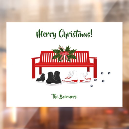 メリークリスマスアイススケート家族の窓ドア風 ウィンドウサイン (シート2)