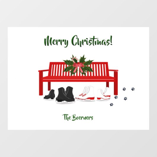 メリークリスマスアイススケート家族の窓ドア風 ウィンドウサイン (シート)