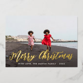 メリークリスマスアイボリー植物学プリントワンフォト 箔招待状 (正面)