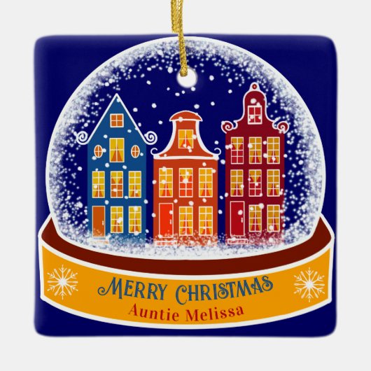 メリークリスマスアウンティースノーグローブビレッジ セラミックオーナメント (正面)