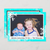 メリークリスマスアクアスノーフレークスファミリーフォトカード ポストカード (正面/裏面)