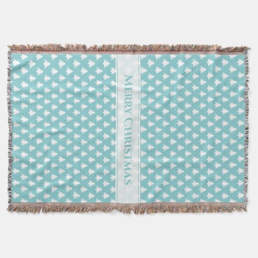 メリークリスマスアクア/ホワイトアイコニックの木柄 スローブランケット (正面)