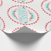 メリークリスマスアクア&レッドチョークスタンプタイポグラフィ ラッピングペーパー (角)