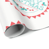 メリークリスマスアクア&レッドチョークスタンプタイポグラフィ ラッピングペーパー (ロールコーナー)