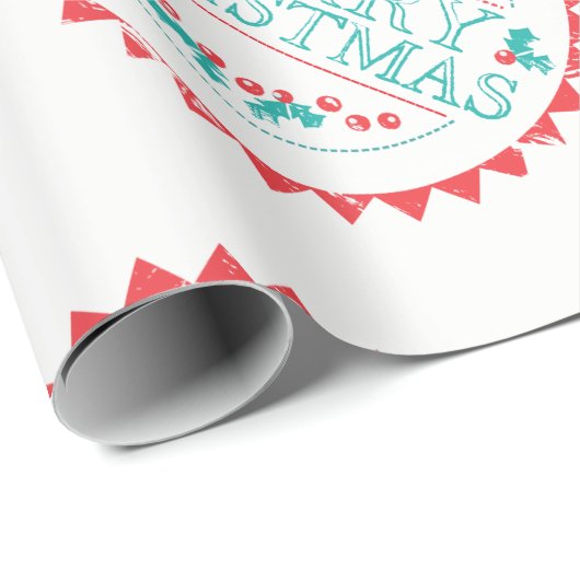 メリークリスマスアクア&レッドチョークスタンプタイポグラフィ ラッピングペーパー (ロールコーナー)