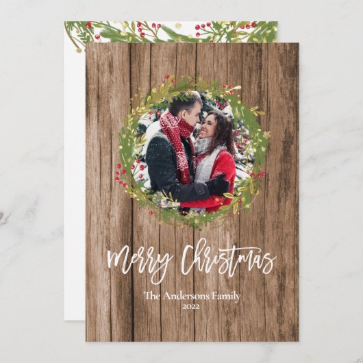 メリークリスマスアドフォトホリーリース素朴ファーム シーズンカード (正面/裏面)