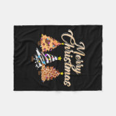 メリークリスマスアニマルプリントツリーワイルドライフサファリ フリースブランケット (正面(横))