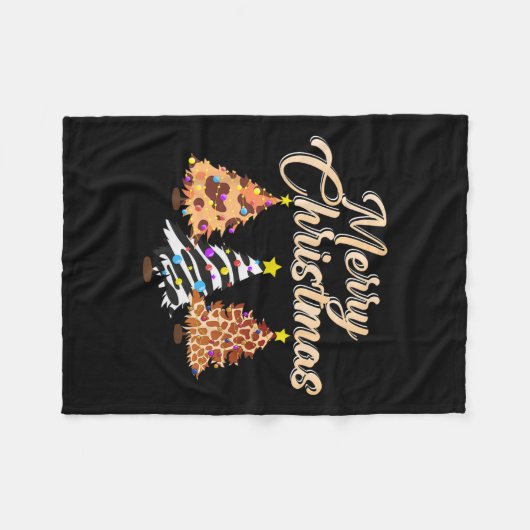 メリークリスマスアニマルプリントツリーワイルドライフサファリ フリースブランケット (正面(横))