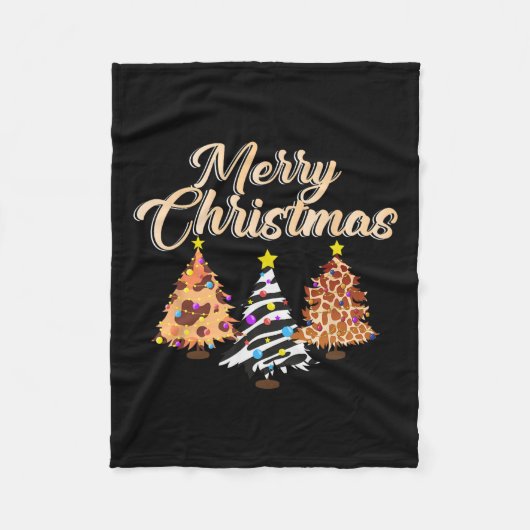 メリークリスマスアニマルプリントツリーワイルドライフサファリ フリースブランケット (正面)
