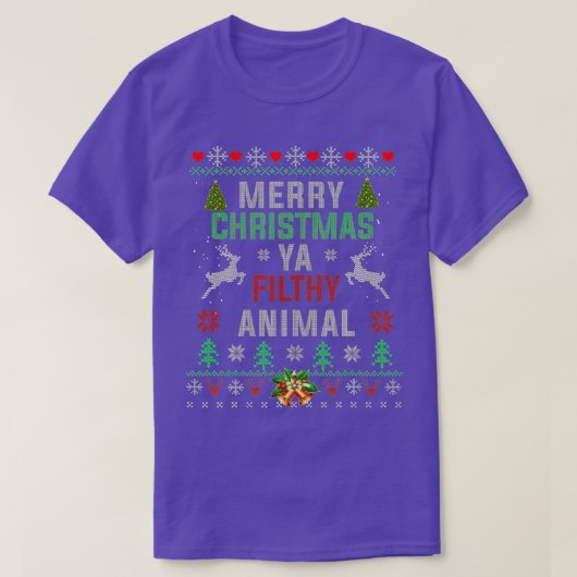 メリークリスマスアニマル汚いヤおもしろいクリスマスパジャム Tシャツ (デザイン正面)