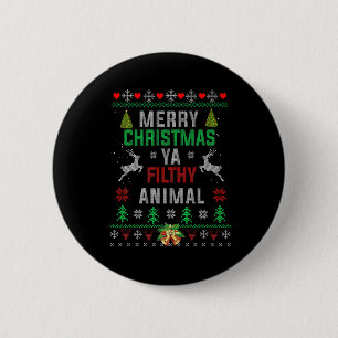 メリークリスマスアニマル汚いヤシャツおもしろいクリスマス 缶バッジ