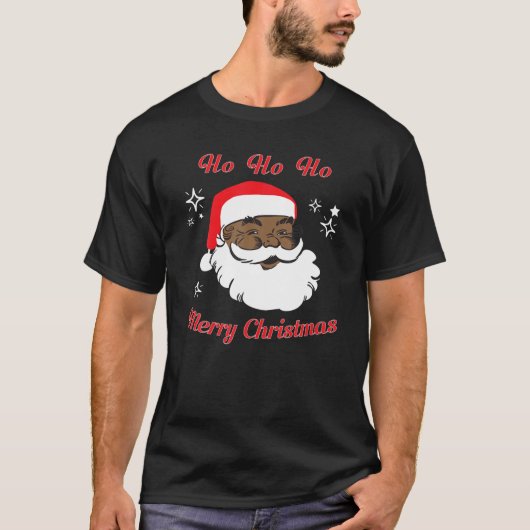 メリークリスマスアフリカンアメリカンブラックサンタクロース Tシャツ (正面)