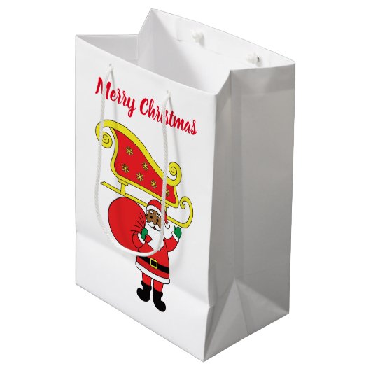 メリークリスマスアフリカンサンタクロース ミディアムペーパーバッグ