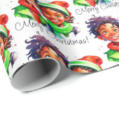 メリークリスマスアフリカ系アメリカ人のヴィンテージ ラッピングペーパー (ロールコーナー)