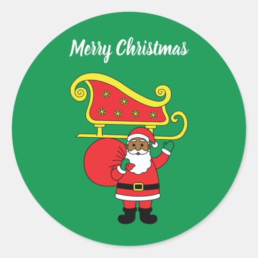 メリークリスマスアフリカ系アメリカ人サンタクロース緑 ラウンドシール (正面)