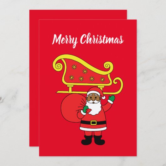 メリークリスマスアフリカ系アメリカ人サンタクロース赤 シーズンカード (正面/裏面)