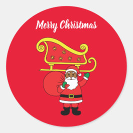 メリークリスマスアフリカ系アメリカ人サンタクロース赤 ラウンドシール